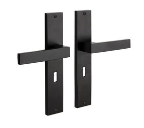 Mooi Deurbeslag Deurklink Lusso geveerd schild sleutelgat 55mm mat zwart Mooi Deurbeslag Deurklink Lusso geveerd schild sleutelgat 55mm mat zwart