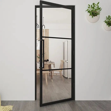 Loftdeur Stalen scharnierdeur helder glas met kozijn 231.5x93 cm rechtsdraaiend Loftdeur Stalen scharnierdeur helder glas met kozijn 231.5x93 cm rechtsdraaiend
