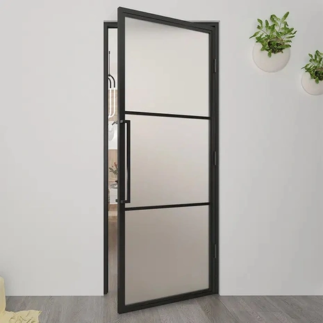 Loftdeur Stalen scharnierdeur mat glas met kozijn 231.5x93 cm rechtsdraaiend Loftdeur Stalen scharnierdeur mat glas met kozijn 231.5x93 cm rechtsdraaiend