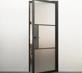 Loftdeur Stalen scharnierdeur mat glas met deurklink (inclusief stalen kozijn) Loftdeur Stalen scharnierdeur mat glas met deurklink (inclusief stalen kozijn)