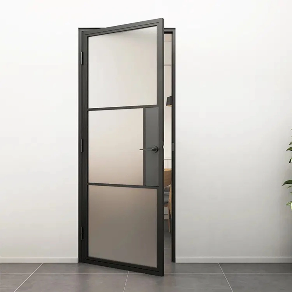 Loftdeur Stalen scharnierdeur mat glas met moderne deurklink