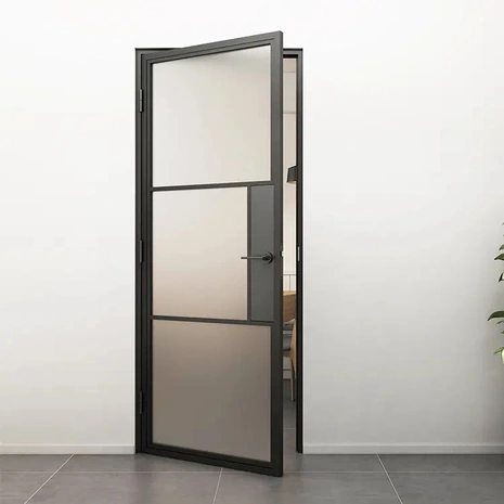 Loftdeur Stalen scharnierdeur mat glas met deurklink en kozijn 231.5x93 cm rechts Loftdeur Stalen scharnierdeur mat glas met deurklink en kozijn 231.5x93 cm rechts