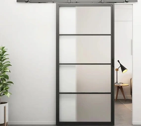 Loftdeur Stalen schuifdeur 4-vaks met Mat glas Incl. schuifdeursysteem Loftdeur Stalen schuifdeur 4-vaks met Mat glas Incl. schuifdeursysteem