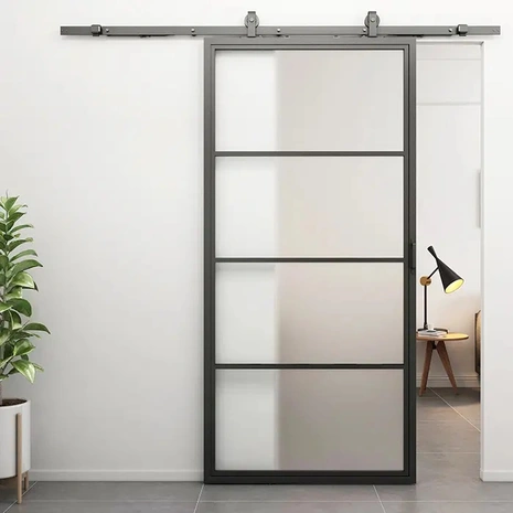 Loftdeur Stalen schuifdeur 4-vaks met Mat glas Incl. schuifdeursysteem 235x100 cm Loftdeur Stalen schuifdeur 4-vaks met Mat glas Incl. schuifdeursysteem 235x100 cm
