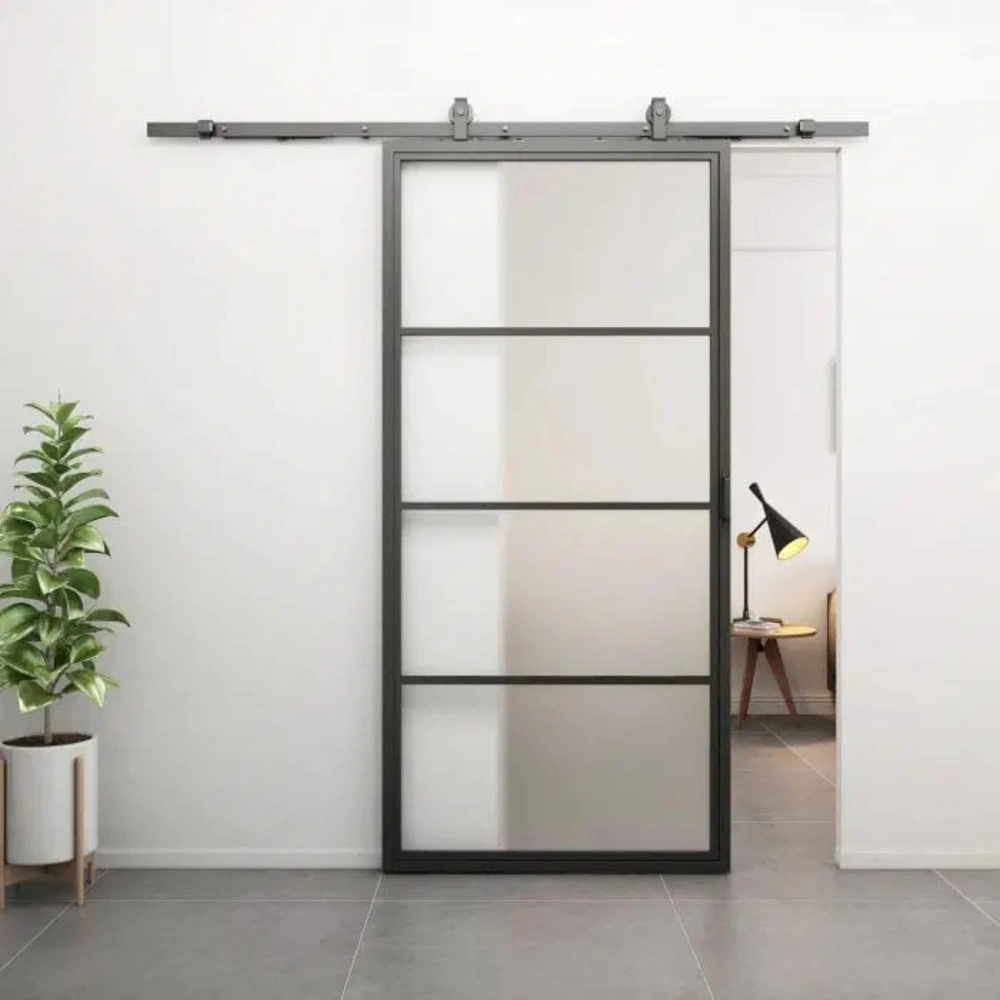 Loftdeur Stalen schuifdeur 4-vaks met Mat glas Incl. schuifdeursysteem 235x100 cm Loftdeur Stalen schuifdeur 4-vaks met Mat glas Incl. schuifdeursysteem 235x100 cm