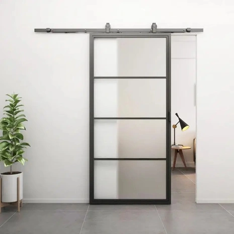 Loftdeur Stalen schuifdeur 4-vaks met Mat glas Incl. schuifdeursysteem 235x100 cm Loftdeur Stalen schuifdeur 4-vaks met Mat glas Incl. schuifdeursysteem 235x100 cm