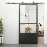 Loftdeur Stalen schuifdeur 6-vaks met helder glas, kickplate Incl. schuifdeursysteem Loftdeur Stalen schuifdeur 6-vaks met helder glas, kickplate Incl. schuifdeursysteem