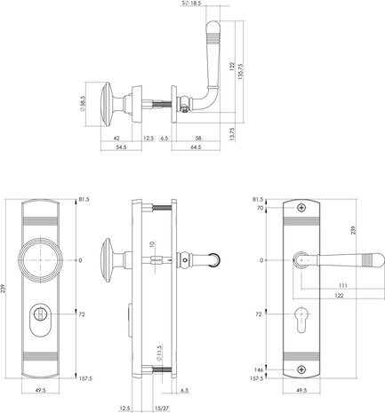 Intersteel Voordeurbeslag Helena profielcilindergat 72mm met kerntrekbeveiliging mat zwart Intersteel Voordeurbeslag Helena profielcilindergat 72mm met kerntrekbeveiliging mat zwart