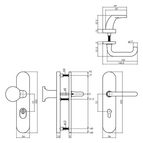 Intersteel Veiligheidsbeslag SKG3 ovaal messing gelakt cilindergat 72mm met KTB