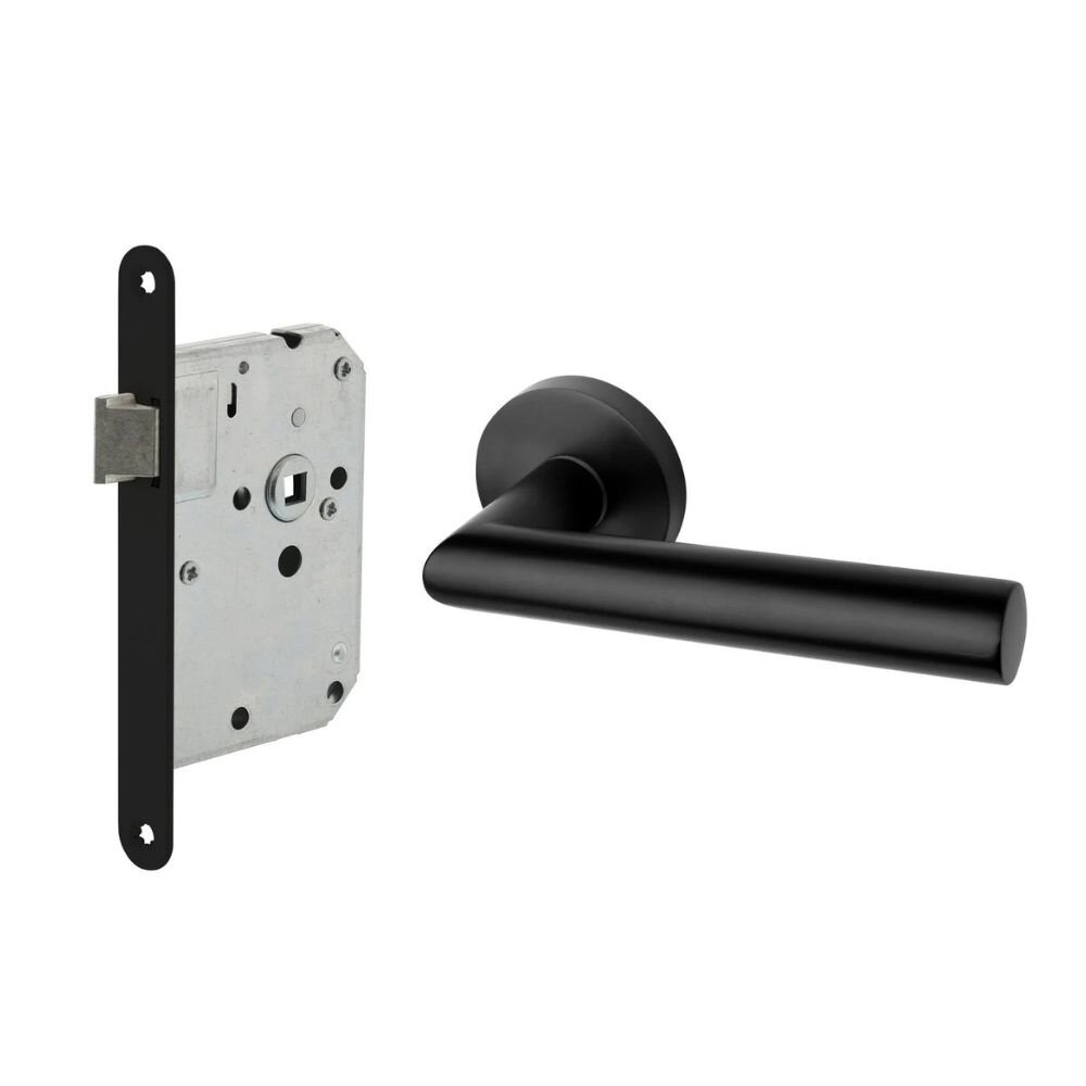 Mooi Deurbeslag Deurbeslag set loopslot en deurklink Modern geveerd zwart Mooi Deurbeslag Deurbeslag set loopslot en deurklink Modern geveerd zwart