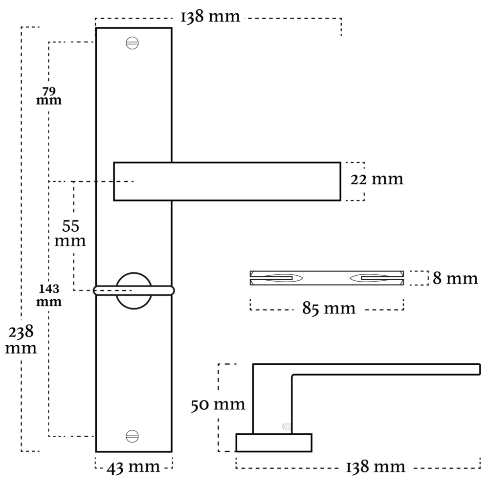 Mooi Deurbeslag Geveerde deurklink Lusso mat zwart op schild met WC-slot 55/8mm - voor binnendeur Mooi Deurbeslag Geveerde deurklink Lusso mat zwart op schild met WC-slot 55/8mm - voor binnendeur