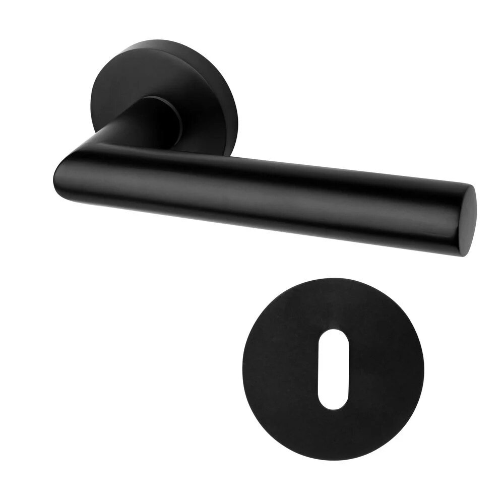 Mooi Deurbeslag Deurbeslag set geveerd met sleutelrozet, slot en deurklink Modern zwart Mooi Deurbeslag Deurbeslag set geveerd met sleutelrozet, slot en deurklink Modern zwart