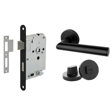 Mooi Deurbeslag Deurbeslag set geveerd met WC-slot en deurklink Modern zwart - voor binnendeur Mooi Deurbeslag Deurbeslag set geveerd met WC-slot en deurklink Modern zwart - voor binnendeur