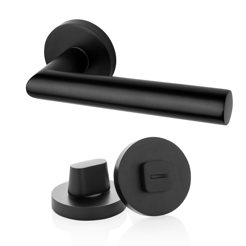 Mooi Deurbeslag Deurbeslag set geveerd met WC-slot en deurklink Modern zwart - voor binnendeur Mooi Deurbeslag Deurbeslag set geveerd met WC-slot en deurklink Modern zwart - voor binnendeur