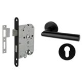 Mooi Deurbeslag Deurbeslag set met slot, cilinderrozet en deurklink Modern geveerd zwart Mooi Deurbeslag Deurbeslag set met slot, cilinderrozet en deurklink Modern geveerd zwart