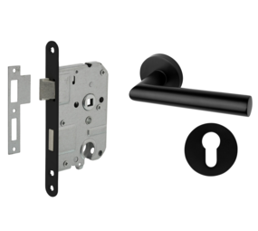 Mooi Deurbeslag Deurbeslag set met slot, cilinderrozet en deurklink Modern geveerd zwart Mooi Deurbeslag Deurbeslag set met slot, cilinderrozet en deurklink Modern geveerd zwart