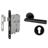 Mooi Deurbeslag Deurbeslag set met slot, cilinderrozet en deurklink Modern geveerd zwart Mooi Deurbeslag Deurbeslag set met slot, cilinderrozet en deurklink Modern geveerd zwart