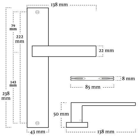 Mooi Deurbeslag Deurbeslag set Lusso met loopslot Mooi Deurbeslag Deurbeslag set Lusso met loopslot