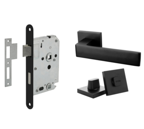 Mooi Deurbeslag Deurbeslag set met WC-slot en deurklink Nova21 geveerd zwart Mooi Deurbeslag Deurbeslag set met WC-slot en deurklink Nova21 geveerd zwart