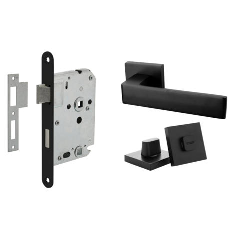 Mooi Deurbeslag Deurbeslag set met WC-slot en deurklink Nova21 geveerd zwart