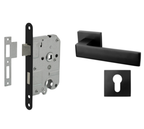 Mooi Deurbeslag Deurbeslag set met slot, cilinderrozet en deurklink Nova21 geveerd zwart Mooi Deurbeslag Deurbeslag set met slot, cilinderrozet en deurklink Nova21 geveerd zwart