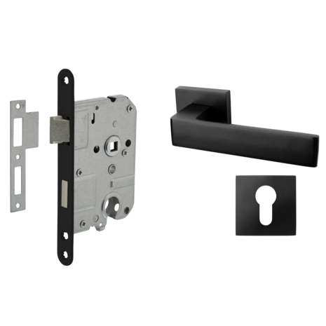 Mooi Deurbeslag Deurbeslag set met slot, cilinderrozet en deurklink Nova21 geveerd zwart Mooi Deurbeslag Deurbeslag set met slot, cilinderrozet en deurklink Nova21 geveerd zwart