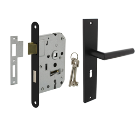 Mooi Deurbeslag Deurbeslag set Ferro met sleutelgat en slot Mooi Deurbeslag Deurbeslag set Ferro met sleutelgat en slot