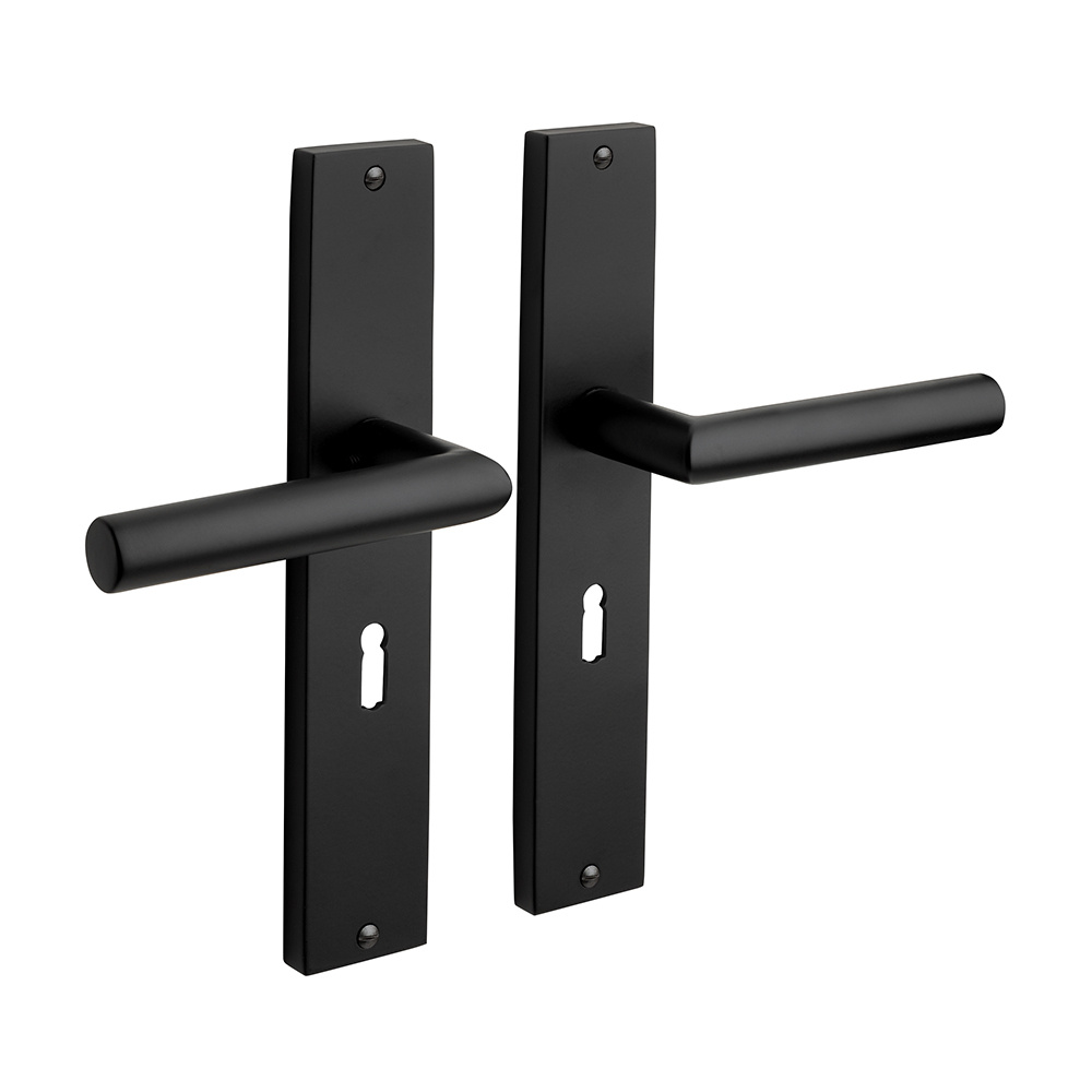 Mooi Deurbeslag Deurklink Ferro geveerd schild sleutelgat 55mm mat zwart