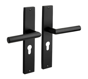 Mooi Deurbeslag Deurklink Ferro geveerd schild cilindergat 55mm mat zwart Mooi Deurbeslag Deurklink Ferro geveerd schild cilindergat 55mm mat zwart