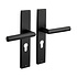 Deurklink Ferro geveerd schild cilindergat 55mm mat zwart Deurklink Ferro geveerd schild cilindergat 55mm mat zwart