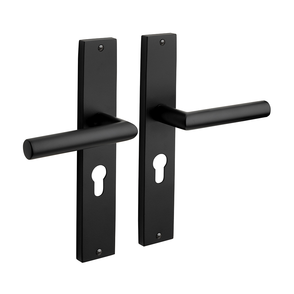 Mooi Deurbeslag Deurklink Ferro geveerd schild cilindergat 55mm mat zwart