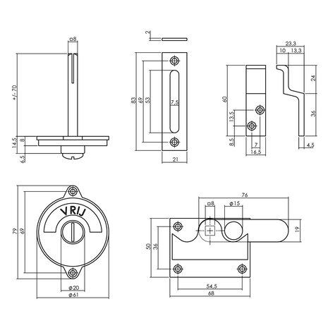 Intersteel WC-slot hendel vlak vrij/bezet nikkel - voor binnendeur - Intersteel | Bestel online