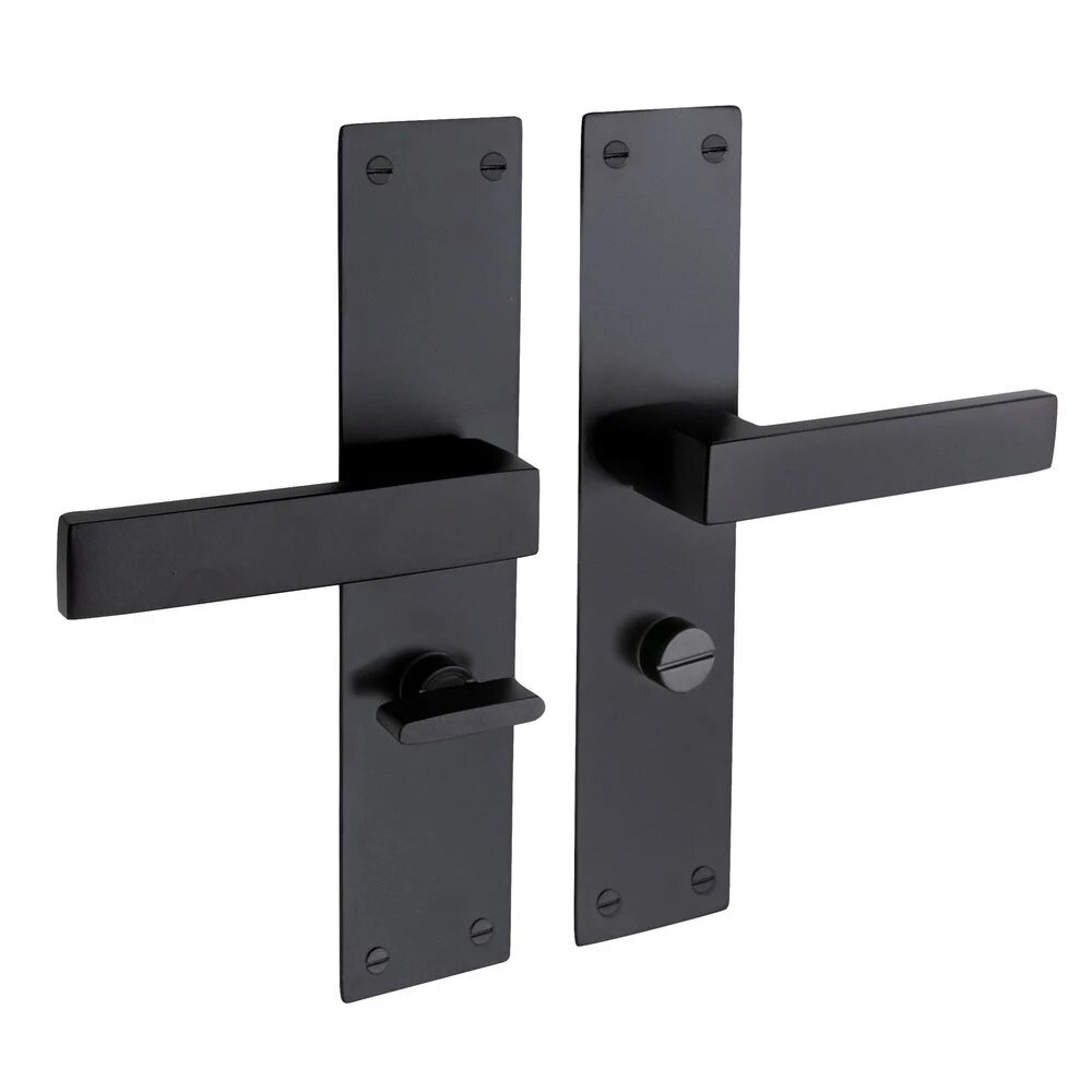 Mooi Deurbeslag Deurbeslag set Nova op schild met toilet-/badkamer sluiting Mooi Deurbeslag Deurbeslag set Nova op schild met toilet-/badkamer sluiting