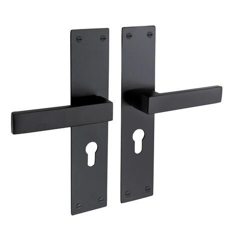 Mooi Deurbeslag Deurbeslag set Nova zwart op schild met cilinder dag-en-nachtslot - voor binnendeur Mooi Deurbeslag Deurbeslag set Nova zwart op schild met cilinder dag-en-nachtslot - voor binnendeur