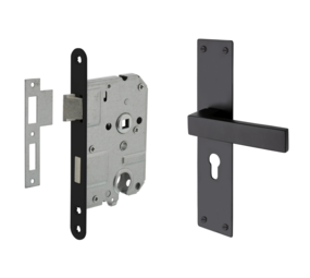 Mooi Deurbeslag Deurbeslag set Nova op schild met cilindergat en cilinder dag-en nacht slot Mooi Deurbeslag Deurbeslag set Nova op schild met cilindergat en cilinder dag-en nacht slot