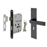 Mooi Deurbeslag Deurbeslag set Nova op schild met sleutelgat en slot Mooi Deurbeslag Deurbeslag set Nova op schild met sleutelgat en slot