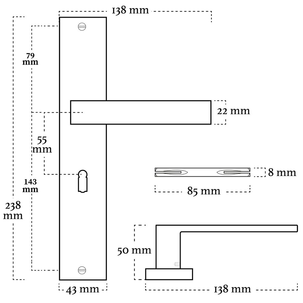 Mooi Deurbeslag Geveerde Deurklink Lusso met schild met sleutelgat Mooi Deurbeslag Geveerde Deurklink Lusso met schild met sleutelgat