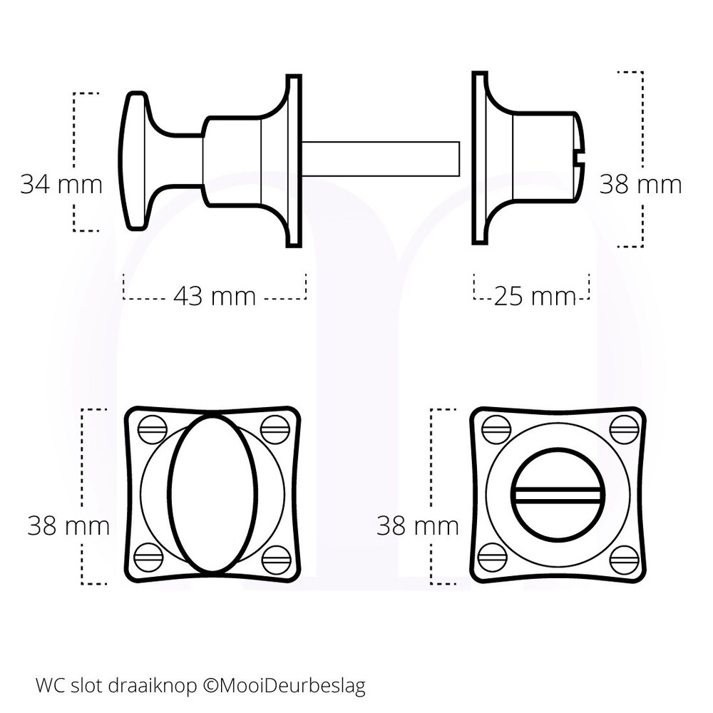 De Oude Deurklink WC Slot Draaiknop messing getrommeld