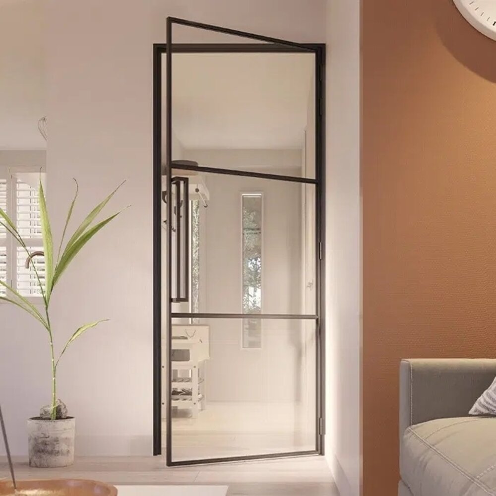 Loftdeur Slimline stalen scharnierdeur helder glas 231.5x93 cm linksdraaiend Loftdeur Slimline stalen scharnierdeur helder glas 231.5x93 cm linksdraaiend