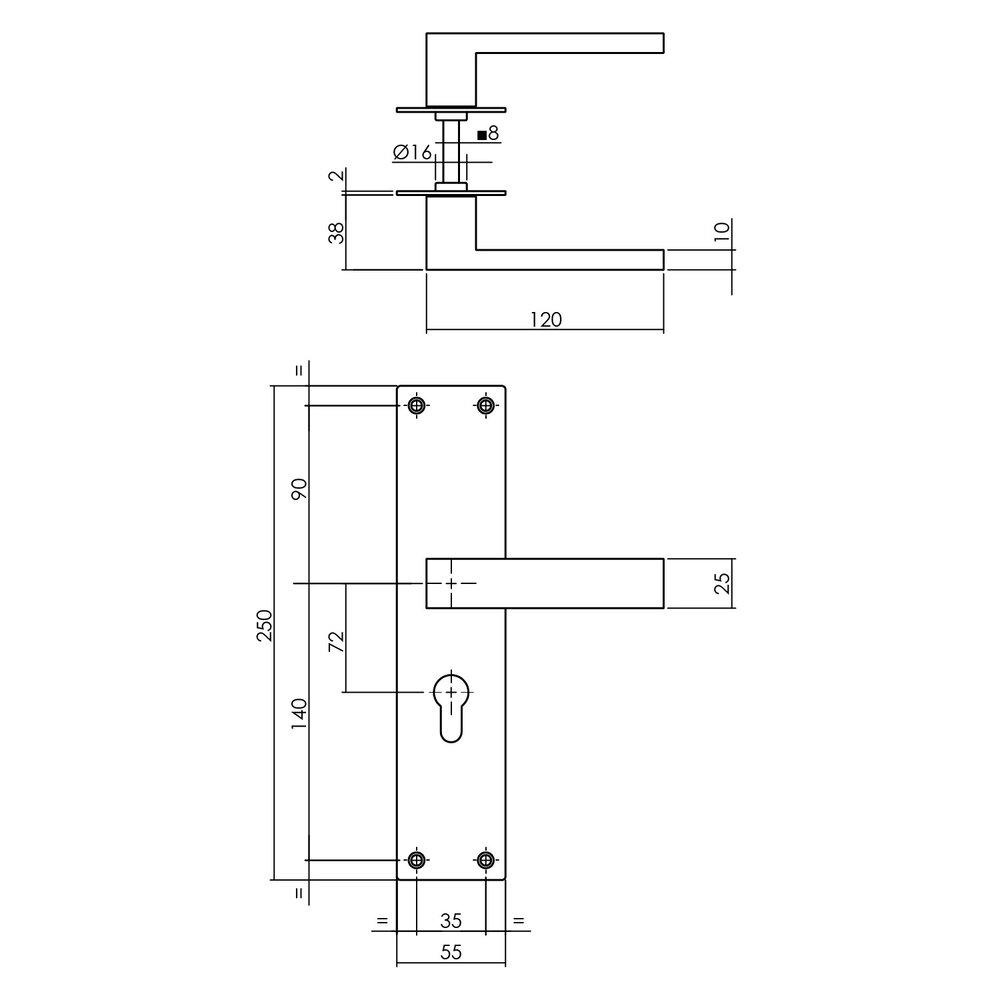 Intersteel Deurklink Amsterdam schild zwart profielcilindergat 72mm - deurbeslag voor binnendeur