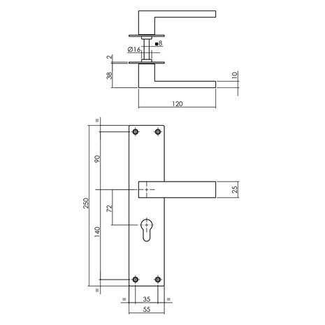 Intersteel Deurklink Amsterdam schild zwart profielcilindergat 72mm - deurbeslag voor binnendeur