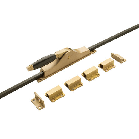 De Oude Deurklink Klassiek pomp Espagnolet in messing getrommeld/mat zwart De Oude Deurklink Klassiek pomp Espagnolet in messing getrommeld/mat zwart