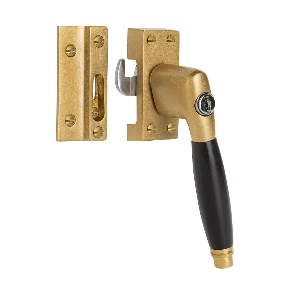 De Oude Deurklink Raamsluiting getrommeld messing met slot Klassiek recht