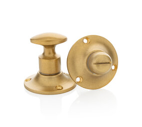 De Oude Deurklink WC slot draaiknop messing getrommeld rond rozet De Oude Deurklink WC slot draaiknop messing getrommeld rond rozet