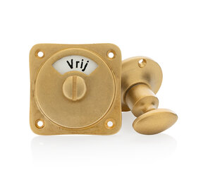 De Oude Deurklink WC slot draaiknop vrij-bezet messing getrommeld rond rozet De Oude Deurklink WC slot draaiknop vrij-bezet messing getrommeld rond rozet
