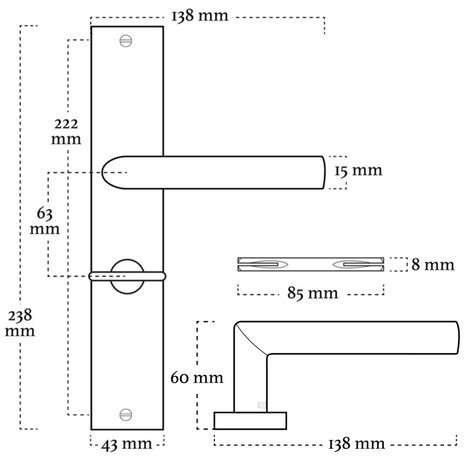 Mooi Deurbeslag Deurbeslag set Ferro met toilet-/badkamer sluiting Mooi Deurbeslag Deurbeslag set Ferro met toilet-/badkamer sluiting