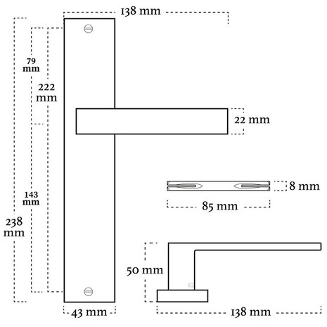 Mooi Deurbeslag Lusso geveerd op schild messing PVD
