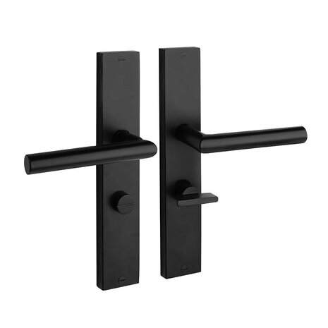 Mooi Deurbeslag Deurklink Ferro geveerd met schild wc slot 57/8mm mat zwart Mooi Deurbeslag Deurklink Ferro geveerd met schild wc slot 57/8mm mat zwart