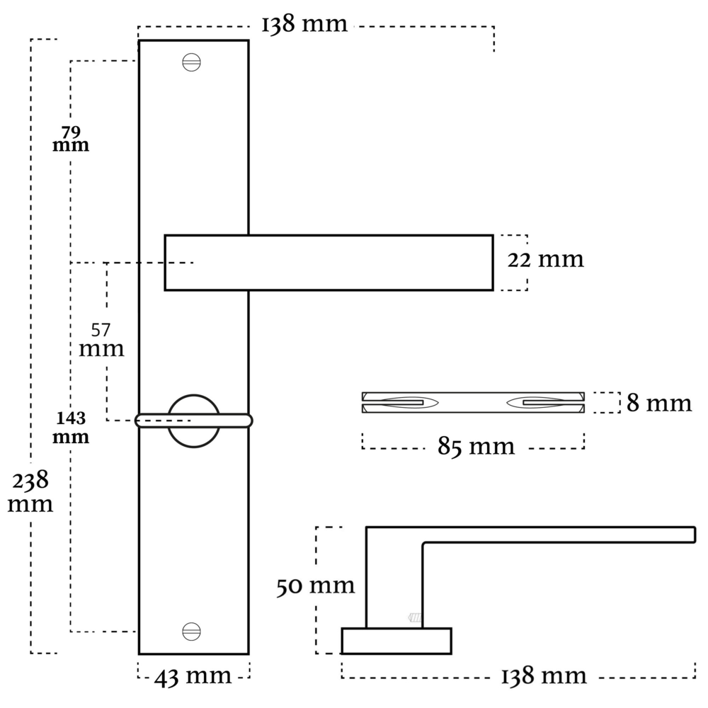 Mooi Deurbeslag Deurklink Lusso 57/8mm wc, geveerd met schild mat zwart - deurbeslag voor binnendeur