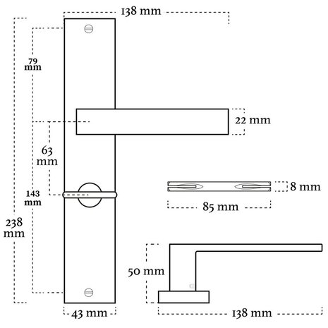 Mooi Deurbeslag Geveerde deurklink Lusso mat brons op schild met WC-slot 63/8mm - voor binnendeur Mooi Deurbeslag Geveerde deurklink Lusso mat brons op schild met WC-slot 63/8mm - voor binnendeur